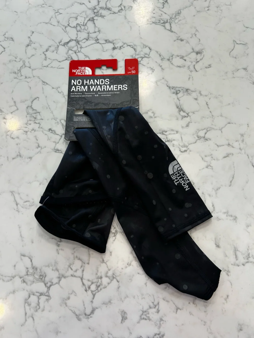 NWT The North Face Black Polka Dot UPF 50+ No Hands Arm Warmers Small/Medium